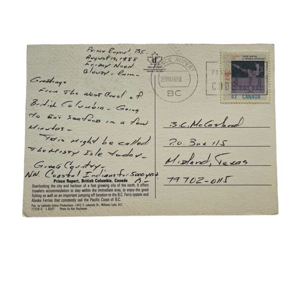 Vintage Postcard Prince Rupert British Columbia Canada Topographical Posted u - Picture 2 of 2